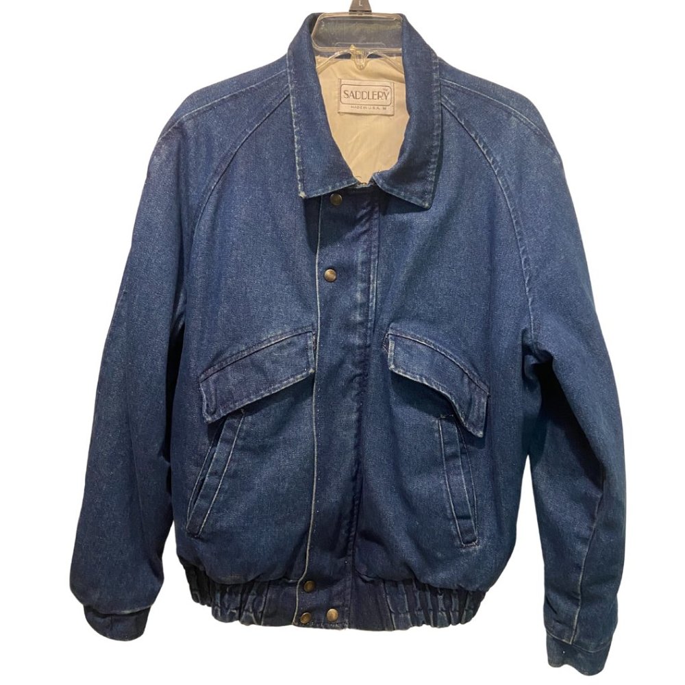Vintage Saddlery puffer bomber jean jacket sz M